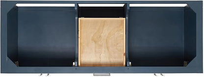 ARIEL Magnolia 60-inch Bathroom Vanity with Sink,Solid Wood, 1.5-inch Carrara White Quartz Countertop, Double Rectangular Porcelain Sink, 4 Soft Closing Doors, 3 Dovetail Drawers, Midnight Blue