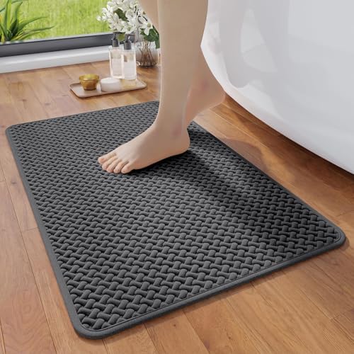 YDKGL Bathroom Rugs Non Slip, Foam Weave Texture Bath Mat, Grey 16x24