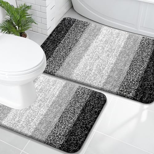 OLANLY Micorfiber Bathroom Rug Set 2 Piece, 36"x24"+U-Shaped 24"x20"