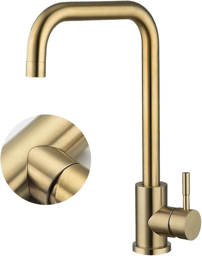 Stainless Steel Black Kitchen Faucet 360° Swivel Deck Mount Mixer Tap Hot & Cold Water Modern Bathroom Vanity Crane for Stylish Sink Upgrade，Brushed Gold B