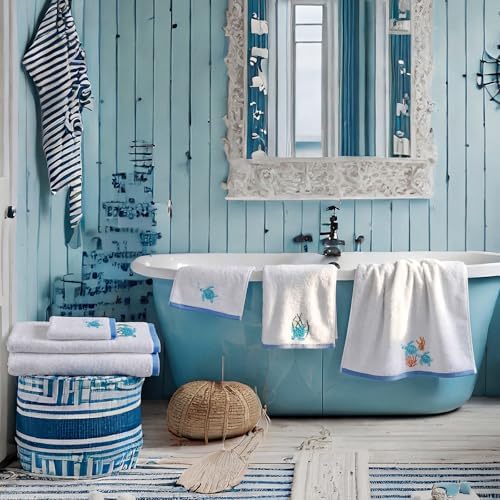 Peryiter 3 Pack Sea Turtle Decorative Bath Towel Set