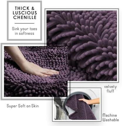 Hearth & Harbor Bathroom Rugs, Chenille Bath Mat - Machine Washable Bath Mats for Bathroom Non-Slip Backing Rubber, Quick Dry Bathroom Mat