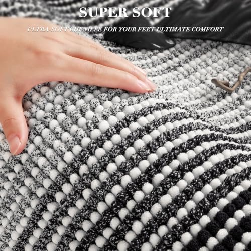 BSICPRO Bathroom Rugs Sets 2 Piece, Non Slip Striped Bath Mats, Black