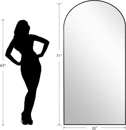 Dewfig Arched Full Length Mirror, 71"x30" Large Floor Mirror, Black | Aluminum Alloy Frame Full Body Mirror, HD Shatterproof Tempered Glass, Lean/Stand/Wall for Living Room,Bedroom, Dressing Room