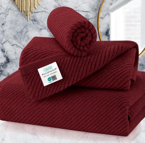 VOOVA & MOVAS 3PC Towel Set, 100% Cotton, Burgundy