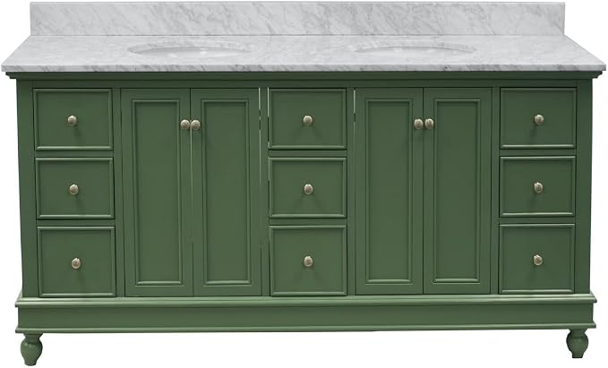 Bella 72-inch Double Bathroom Vanity (Carrara/Sage Green): Includes Sage Green Cabinet with Authentic Italian Carrara Marble Countertop and White Ceramic Sinks