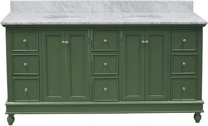 Bella 72-inch Double Bathroom Vanity (Carrara/Sage Green): Includes Sage Green Cabinet with Authentic Italian Carrara Marble Countertop and White Ceramic Sinks