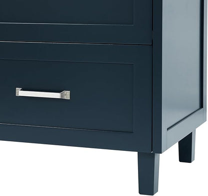 ARIEL Monroe 72-inch Bathroom Vanity with Sink,Solid Wood, 1.5-inch Pure White Quartz Countertop & Backsplash, Double Oval Porcelain Sink, 9 Dovetail Drawers, Brushed Nickel, Midnight Blue