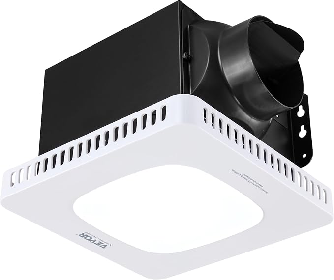 VEVOR Bathroom Exhaust Fan with LED Light, 130 CFM Bathroom Vent Three Gear Color Temp, 1.5 Sones Low-Noise, Premium AC Motor Ceiling Fan for Laundry Room, Storage Room, Home Ventilation, White