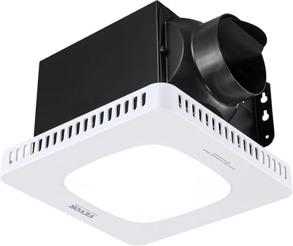 VEVOR Bathroom Exhaust Fan with LED Light, 130 CFM Bathroom Vent Three Gear Color Temp, 1.5 Sones Low-Noise, Premium AC Motor Ceiling Fan for Laundry Room, Storage Room, Home Ventilation, White