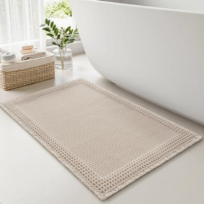 RESARE Waffle Bath Mat for Bathroom Non Slip Bathroom Rugs 20x32 Pale Beige