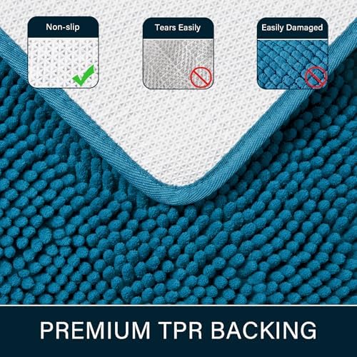 LOCHAS Luxury Bathroom Rug Shaggy Bath Mat 24 x 70 Inch, Peacock Blue