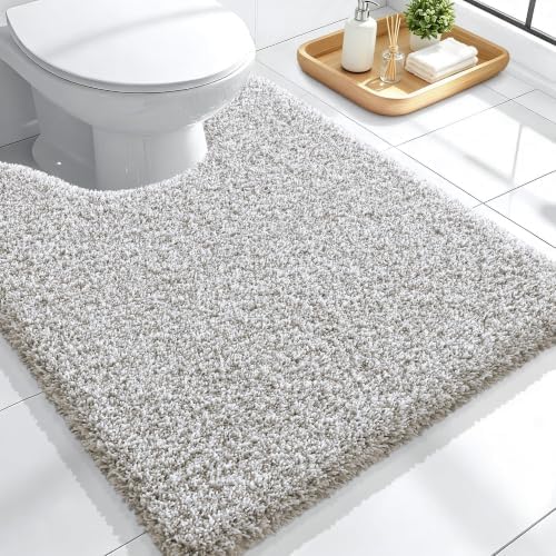 OLANLY Microfiber Bathroom Toilet Rugs U-Shaped Mat 24x20, Greige and White