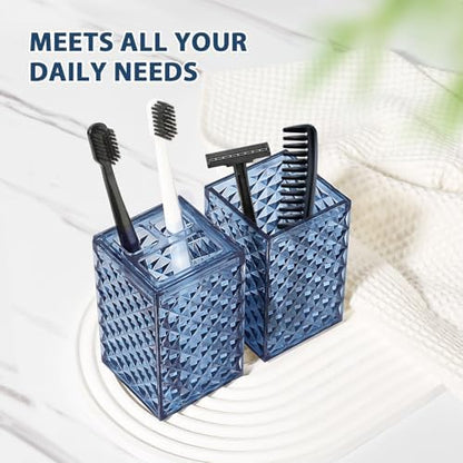 RYTOXILO Bathroom Accessories Set, 4 Pack Blue Acrylic Bath Accessory Sets Complete, Diamond Soap Dispenser and Toothbrush Holder Bathroom Counter Sink Set, Boho Modern Bathroom Decor