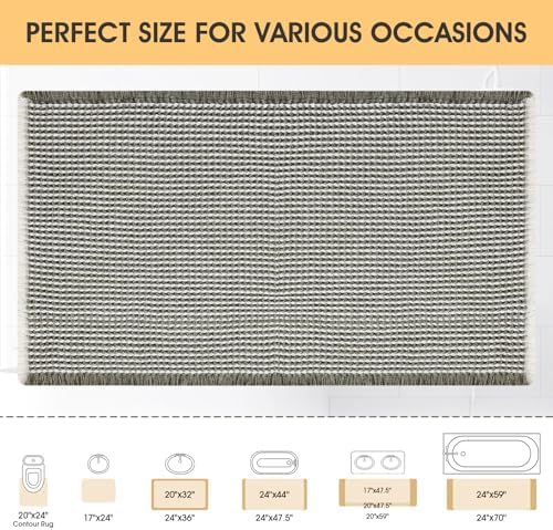 IM HOME Waffle Bath Mat Green & Cream 36"x24", Boho Woven Modern Bath Mat Rugs, Absorbent Non Slip Bathroom Rugs, Soft Washable Bath Rugs with Tassels for Bedroom, Kitchen, Shower, Tub