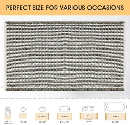 IM HOME Waffle Bath Mat Green & Cream 36"x24", Boho Woven Modern Bath Mat Rugs, Absorbent Non Slip Bathroom Rugs, Soft Washable Bath Rugs with Tassels for Bedroom, Kitchen, Shower, Tub