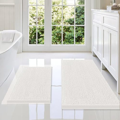 Smiry Chenille Bathroom Rugs Sets 2 Piece (36x24+24x16, Ivory)