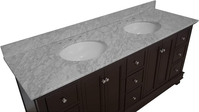 Bella 72-inch Double Bathroom Vanity (Chocolate/Carrara): Includes Chocolate Cabinet with Authentic Italian Carrara Marble Countertop and White Ceramic Sinks
