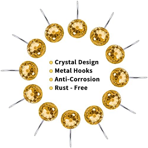 Gold Diamond Crystal Bling Shower Curtain Hooks Rings for Bathroom,12PCS