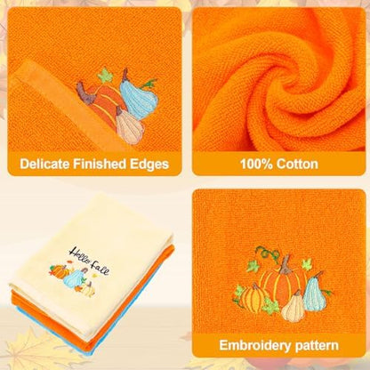 JarThenaAMCS 3Pcs Fall Pumpkin Hand Towels Cotton Embroidered Bathroom Towel Orange Blue Pumpkin Absorbent Dish Towel for Autumn Thanksgiving Drying Cleaning Cooking Gift Kitchen, 29.5 x 13.7 Inch