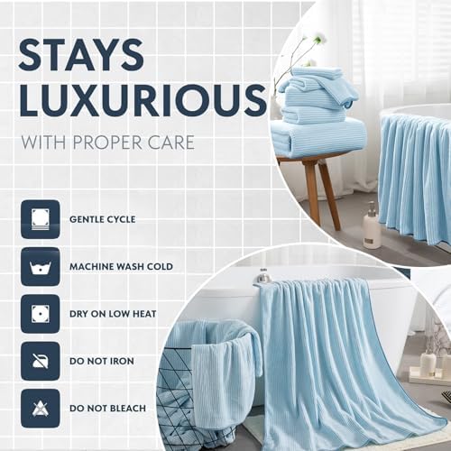 8-Piece Premium Towel Set for Bathroom|2 Oversized Large Bath Sheet,2 Hand Towels,4 Washcloths|Soft Cozy Highly Absorbent Fast Dry Microfiber Shower Towel Set for Hotel Bathroom Essentials,Blue White