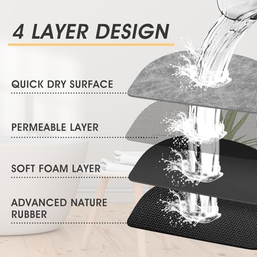 ACCUMTEK Non Slip Bath Mat, Thin Bathroom Rugs Fit Under Door, Quick Dry Bath Mats, Machine Washable Bath Rugs for Bathroom, Bathtub & Kitchen, Bathtub, Light Gray/Crackle/32 x20