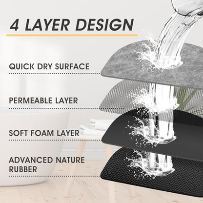 ACCUMTEK Non Slip Bath Mat, Thin Bathroom Rugs Fit Under Door, Quick Dry Bath Mats, Machine Washable Bath Rugs for Bathroom, Bathtub & Kitchen, Bathtub, Light Gray/Crackle/32 x20