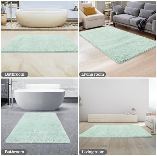 Yeaban Chenille Spa Blue Bathroom Rug 30"x50",Non-Slip Rubber Backing