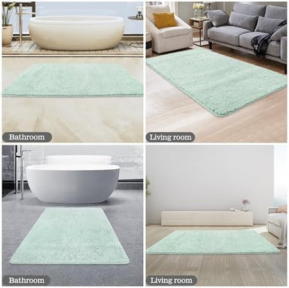 Yeaban Chenille Spa Blue Bathroom Rug 30"x50",Non-Slip Rubber Backing