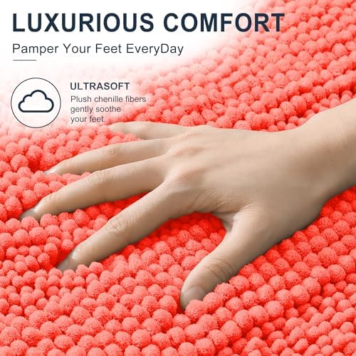 Smiry Thick Chenille Bathroom Runner Rugs 59x20, Absorbent Bath Mat, Coral