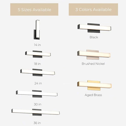 Edge Advantage 24in LED Bathroom Vanity and Wall Light 24W 2,050 Lumens 5-CCT Selectable 2700-3000-3500-4000-5000K in Aged Brass with Adjustable Backplate