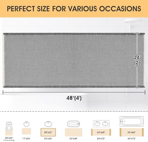 IM HOME Waffle Bath Mat Darkgrey & Cream 4'x2', Boho Woven Modern Bath Mat Rugs, Absorbent Non Slip Bathroom Rugs, Soft Washable Bath Rugs with Tassels for Bathroom, Bedroom, Kitchen, Shower, Tub