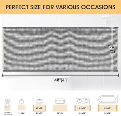 IM HOME Waffle Bath Mat Darkgrey & Cream 4'x2', Boho Woven Modern Bath Mat Rugs, Absorbent Non Slip Bathroom Rugs, Soft Washable Bath Rugs with Tassels for Bathroom, Bedroom, Kitchen, Shower, Tub