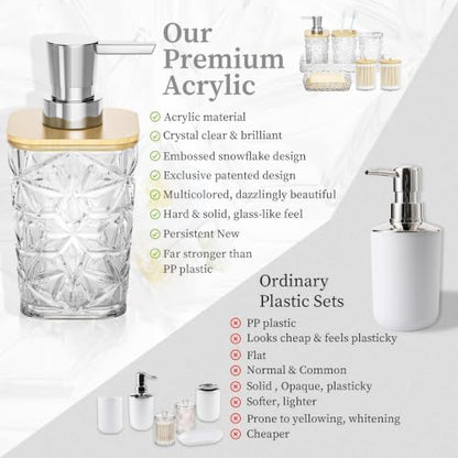 Bathroom Accessory Set, 7 Pcs White Bathroom Accessories Set, Acrylic Soap Dispenser and Toothbrush Holder Set, Qtip Holder Set, Bathroom Sink Set, Gift for Home Apartment