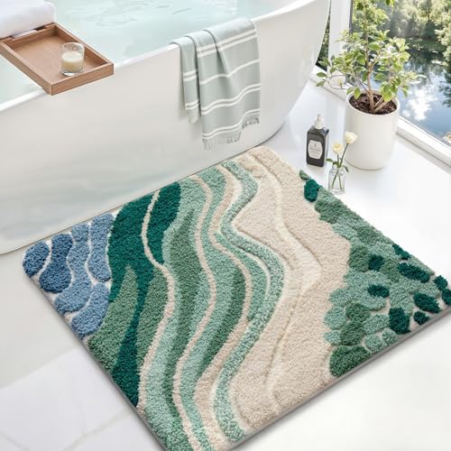 LUMI Square Beach Bathroom Rug 32x32, Soft Absorbent Bath Mat, Non Slip