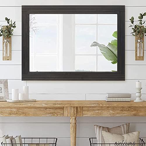 YOSHOOT Hand-Made Wooden Spliced Wall Mirror for Bathroom, Rustic Farmhouse Vanity Mirror, Décor Wall Art, Solid Wood Frame, Vertical or Horizontal Hanging