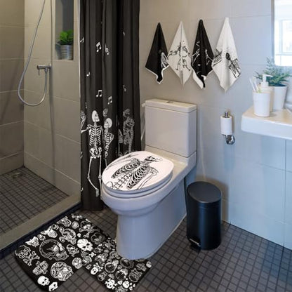 Honoson 8 Pcs Halloween Skeleton Shower Curtain Set