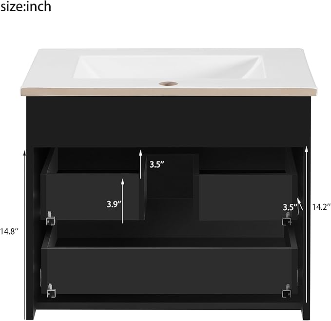 24 Inch Bathroom Vanity with Sink, Wall Mounted Bathroom Storage Cabinet with 2 Drawers, Floating Bathroom Vanities with Decor Line