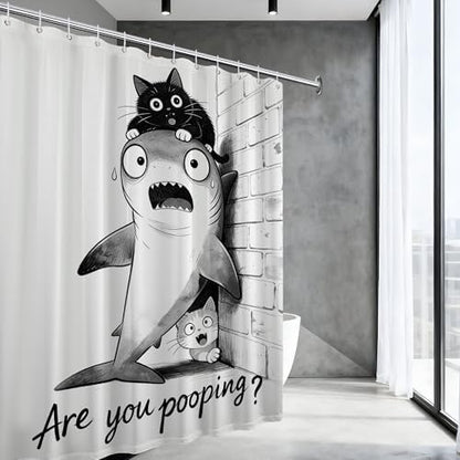 Extra Tall Shower Curtain XL Fun Cat Riding Shark, 70 x 78 Inchs