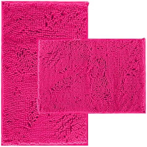 Hot Pink 2 Piece Bathroom Set Chenille Rugs Mat for Kitchen/Living Room