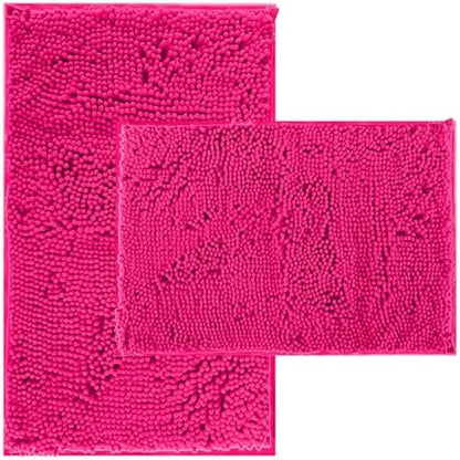 Hot Pink 2 Piece Bathroom Set Chenille Rugs Mat for Kitchen/Living Room