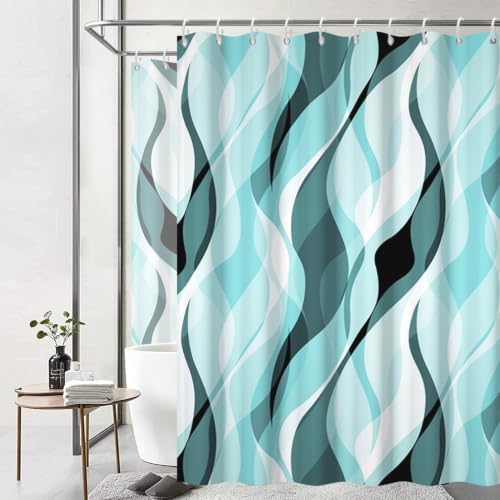 Teal Striped Clawfoot Tub Shower Curtain 180x70 inch 30 Hooks
