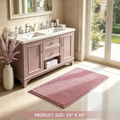 SUBRTEX Bathroom Rugs, 24" x 44" Chenille Bath Rug Soft Short Plush Bath Mat Soft Shower Mat Water Absorbent Shower Mat Quick Dry Machine Washable, Pink