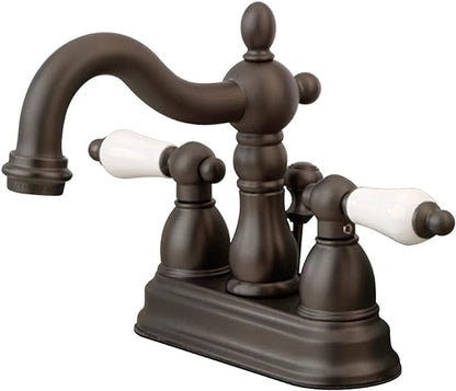 Kingston Brass KB1605PL Heritage 4-Inch Centerset Lavatory Faucet with Porcelain Lever Handle, Oil Rubbed Bronze