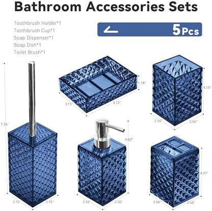 Bathroom Accessory Set, 5 PCS Blue Bathroom Accessories Sets
