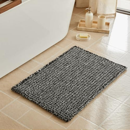 Triohero Waffle Bath Mat, Boho Bathroom Rugs Non Slip, 20x30 Black & White