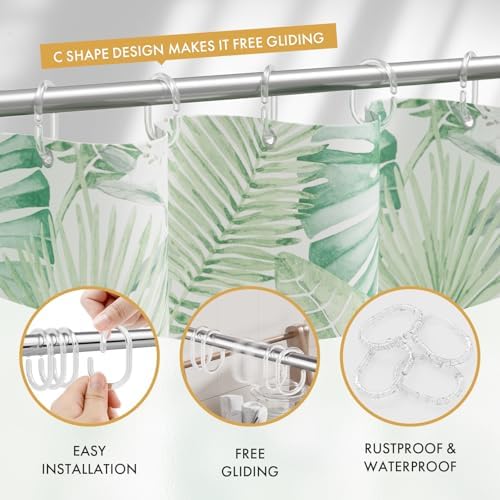 Amazer Plastic Shower Curtain Hooks, Shower Curtain Rings, C Shaped Shower Hooks for Shower Curtain, Clear Shower Curtain Hooks for Bathroom, 36 Pcs