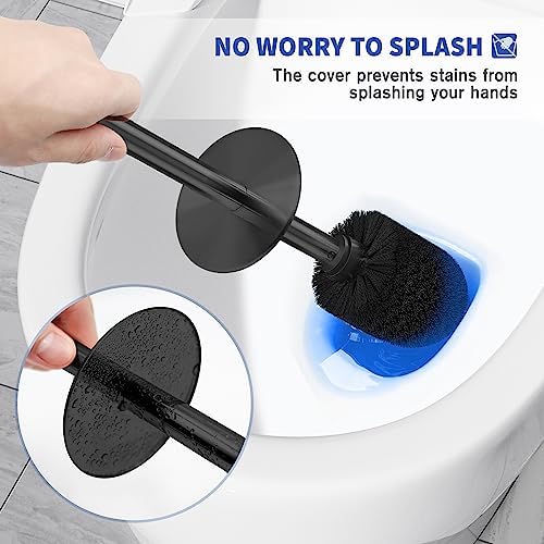Toilet Brush and Holder, Toilet Brush Stainless Steel, Toilet Bowl Brush for Bathroom Toilet-Ergonomic, Elegant,Durable (Black)