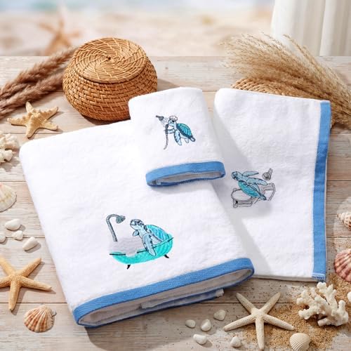 Peryiter 3 Pack Turtle Decorative Bath Towel Set
