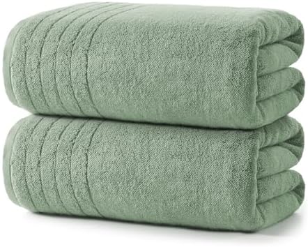 REDKISS 2 Pack Extra Large 35x70 Inch Cotton Bath Towels, Green